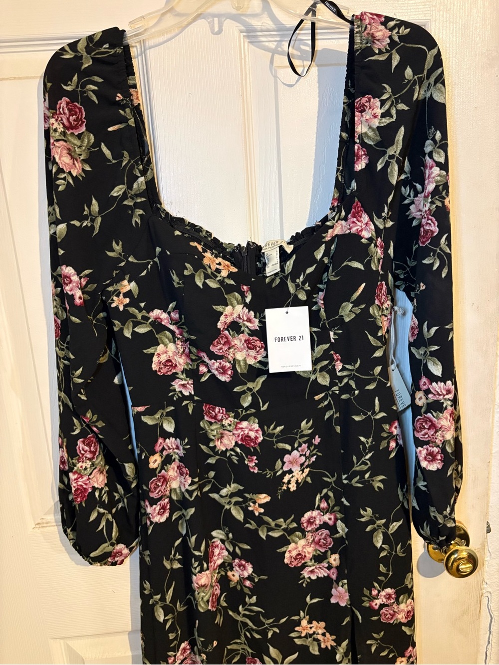 Forever 21 Black Floral Square-Neck Maxi Dress